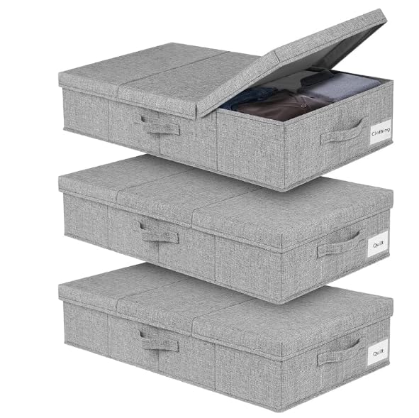 JUPELI 3 Stück Faltbarer Unterbett Aufbewahrungsbox, 15cm Hoch Unter Bett Aufbewahrungskisten Flach,