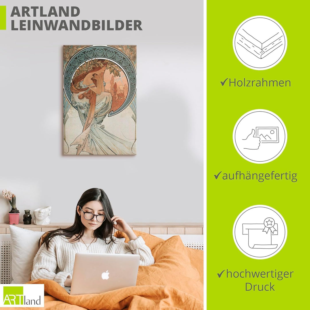 ARTland Leinwandbilder Wandbild Bild auf Leinwand 40x60 cm Wanddeko Frau Kleid Ornamente Vier Künste