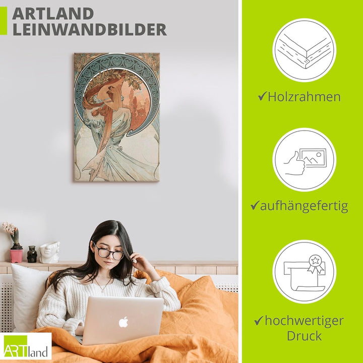 ARTland Leinwandbilder Wandbild Bild auf Leinwand 40x60 cm Wanddeko Frau Kleid Ornamente Vier Künste