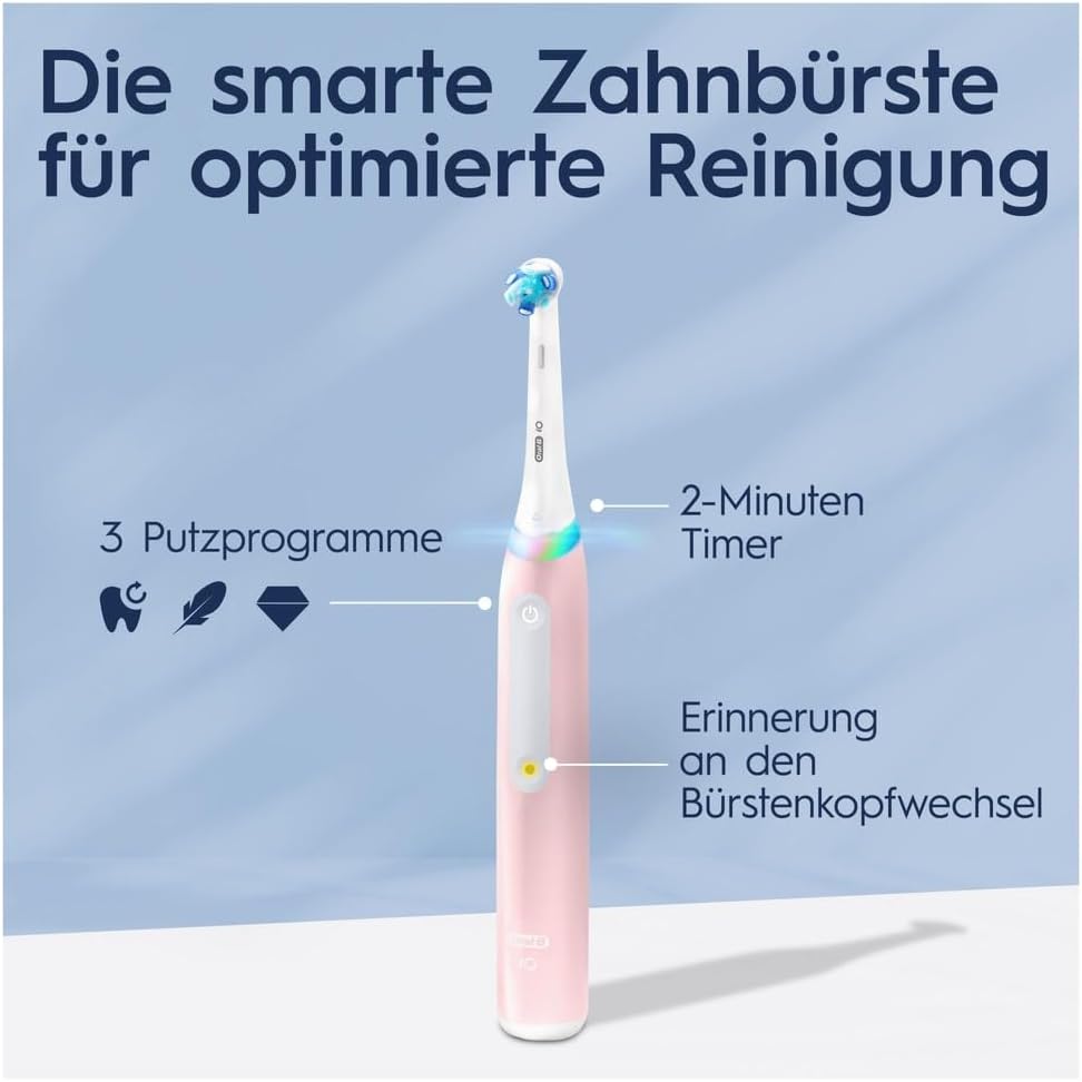 Oral-B iO 3N Elektrische Zahnbürste, Rosa, runde Bürste, weiche Mikrovibrationen, 3 Putzmodi, 1 Lade