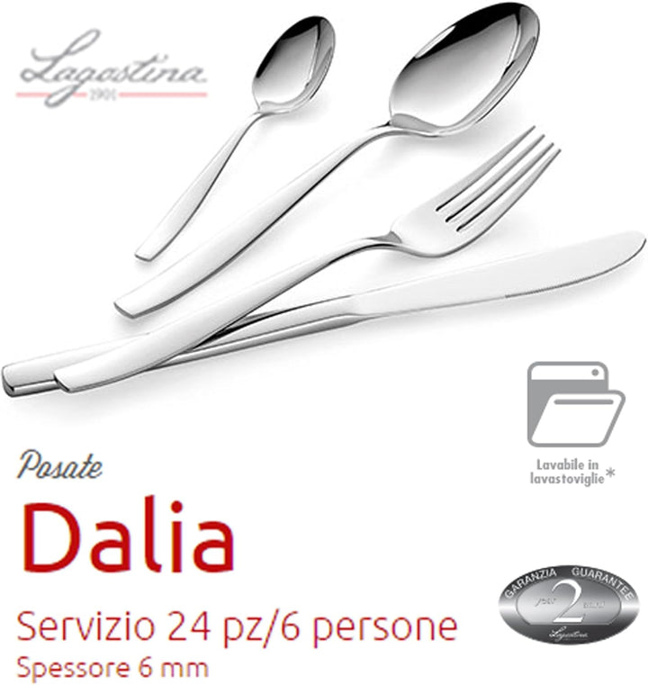 Lagostina Dalia Besteckset für 6 Personen, rostfreies Stahl 18/10, Silber, 24-teilig