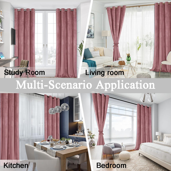 JIUZHEN Verdunklungsvorhang aus Samt,2er Set weiche blickdichte Gardinen mit Ösen für Schlafzimmer,1