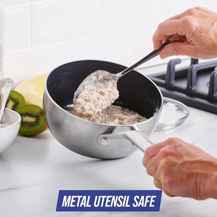 Blue Diamond Cookware Triple Steel Edelstahl Diamantverstärkte Keramik Antihaft, 16 cm/1,2L Stielkas