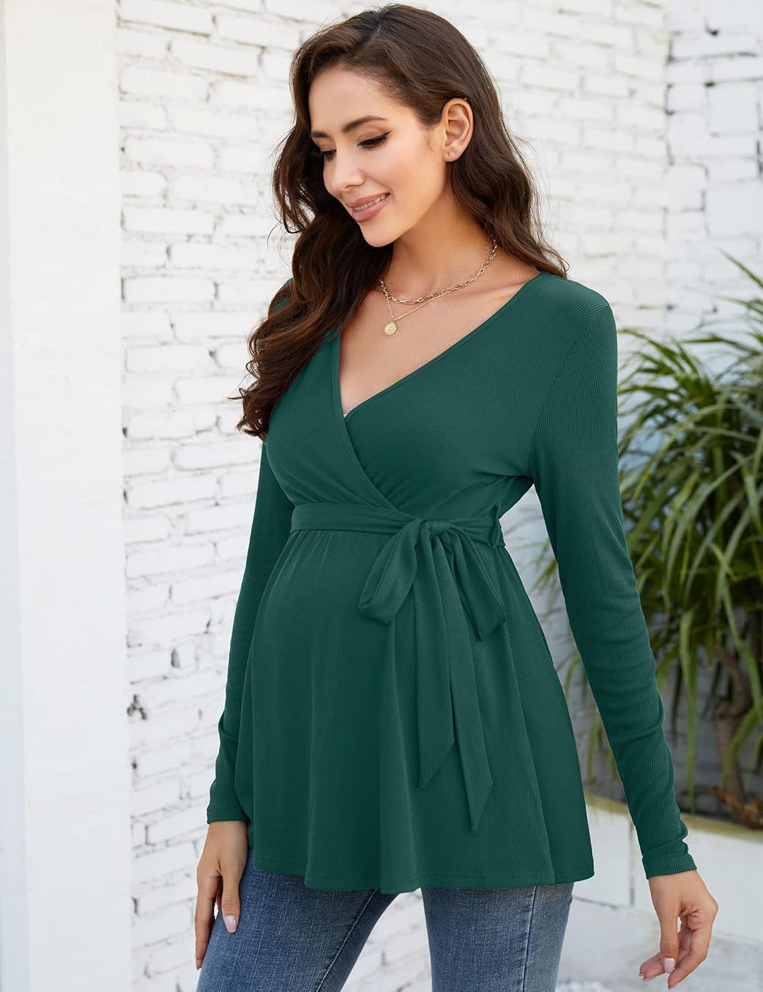 KOJOOIN Damen Stillshirt Schwangerschaftsshirt V-Ausschnitt Umstandsshirt Langarm Nursing Tops mit G