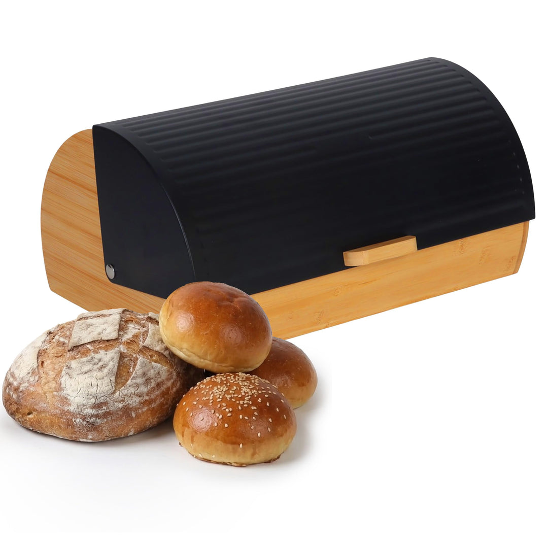 Relaxdays Brotkasten Bambus mit Klappdeckel, Brotaufbewahrung, HxBxT: 19 x 37,5 x 26,5 cm, Brotconta
