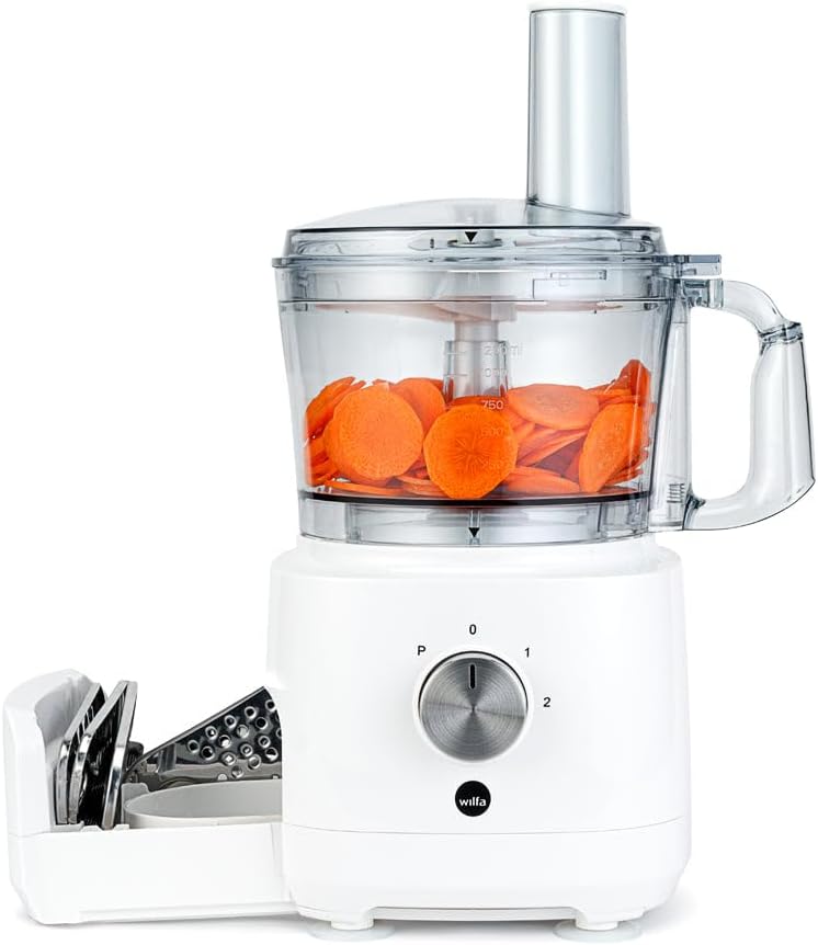 Wilfa Easy Food Processor I 1,2 Liter Behälter I 6 verschiedene Messer I 1.000 Watt I mit Aufbewahru