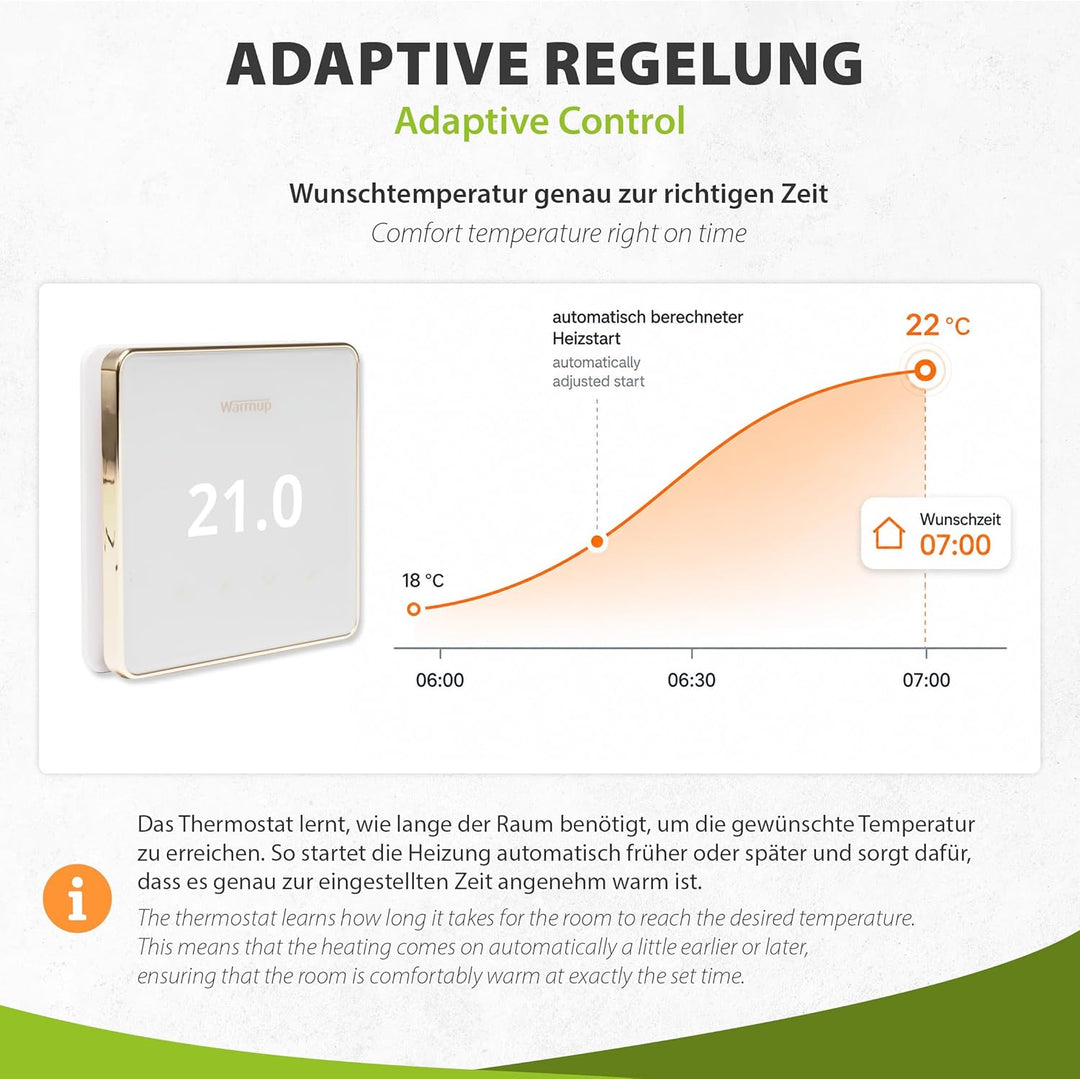Warmup Element Smart WiFi Thermostat Raumregler für Fussbodenheizung, Elektro Heizung, Farbe: Weiss,