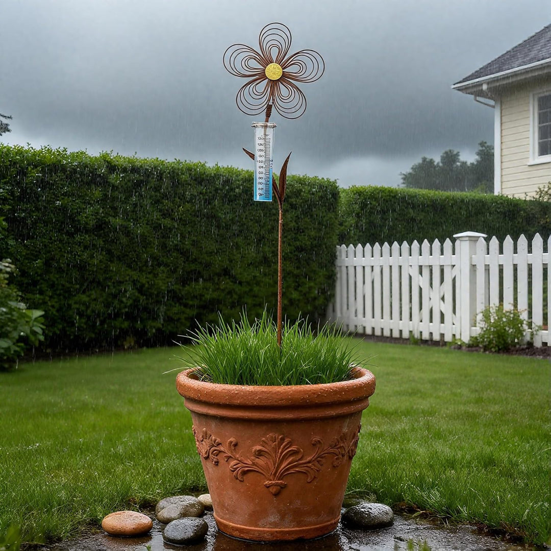 Regenmesser für Garten 115 cm, Frostsicher Niederschlagsmesser in Rostoptik zur Messung der Regenmen