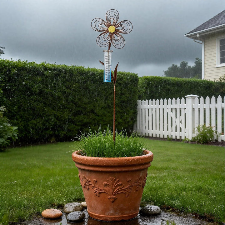 Regenmesser für Garten 115 cm, Frostsicher Niederschlagsmesser in Rostoptik zur Messung der Regenmen