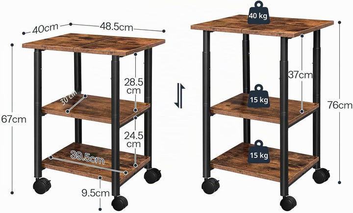 HOOBRO Druckertisch, Druckerständer mit arretierbaren Rädern, Druckerwagen rollbar mit 3 Ebenen, höh