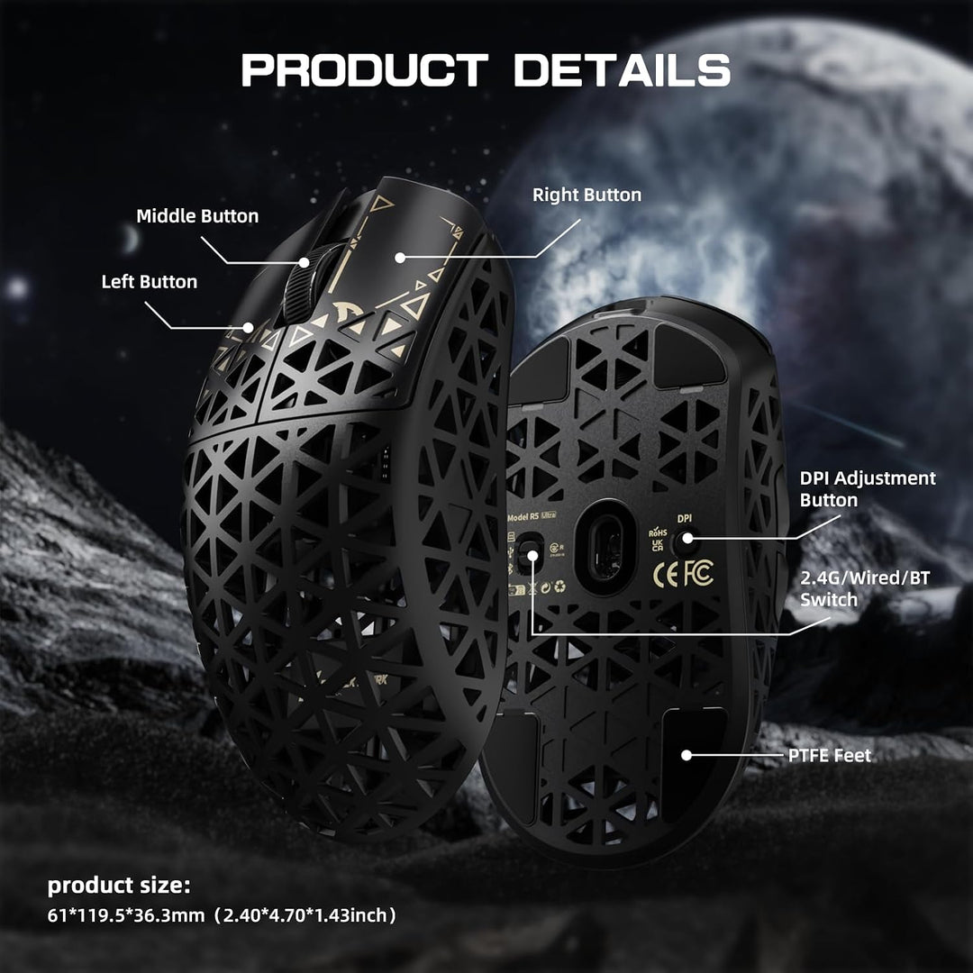 ATTACK SHARK R5 Ultra Carbonfaser HyperSpeed Kabellose Gaming-Maus, 39g ultraleichte Maus, 2,4G/BT/U
