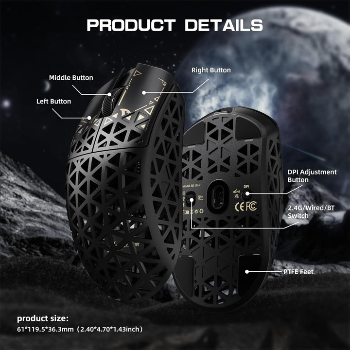 ATTACK SHARK R5 Ultra Carbonfaser HyperSpeed Kabellose Gaming-Maus, 39g ultraleichte Maus, 2,4G/BT/U