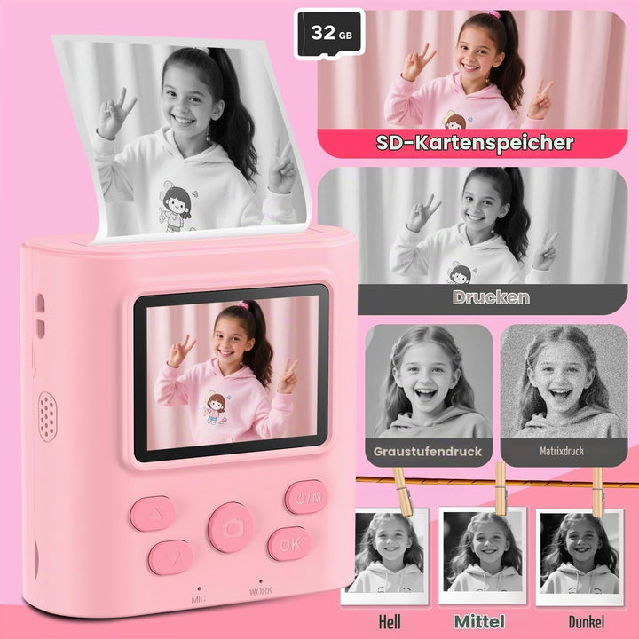 Zicor Kinderkamera Instant Print, 1080HD Digital Video &amp; Instant Print Kamera für Kinder, lustige We