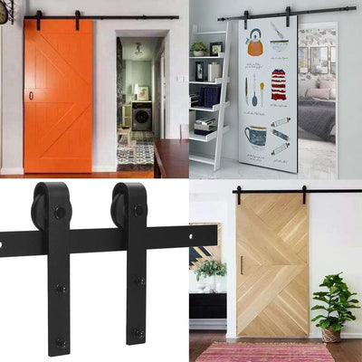TSMST 296CM Schiebetürbeschlag Set, Schwarzes Schienenset passend für eine einzelne Holztür, J-Form