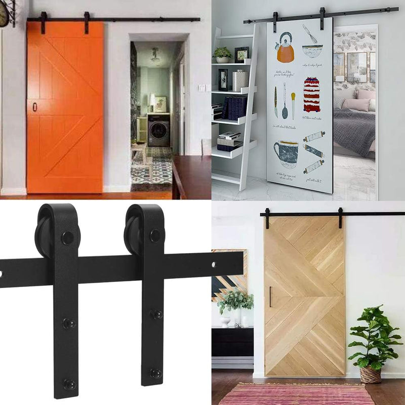 TSMST 296CM Schiebetürbeschlag Set, Schwarzes Schienenset passend für eine einzelne Holztür, J-Form