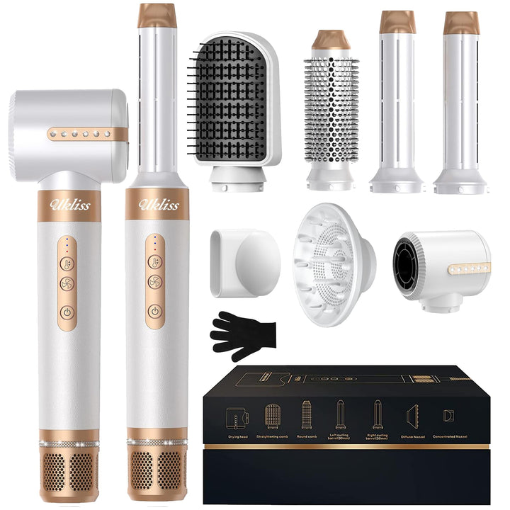 UKLISS 7 in 1 Airstyler &amp; Haartrockner Pro, Föhn Set High Speed 110,000RPM mit Luft-Lockenstab Föhnb