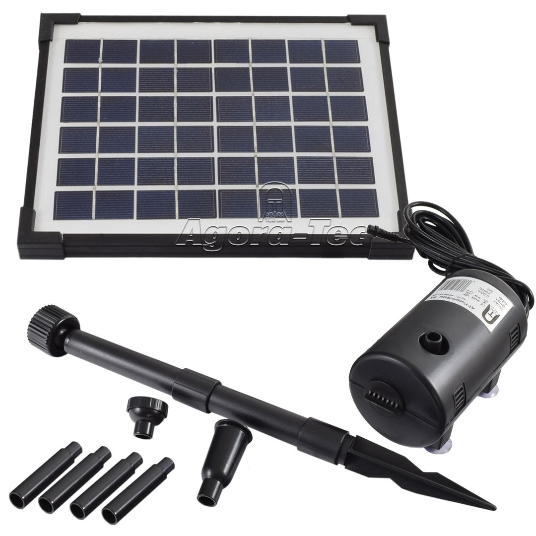Agora-Tec® AT-5W Solar Teichpumpe 5 Watt Hmax.: 470l/h Fontainenhöhe: 0,65 m für Gartenteich oder Sp