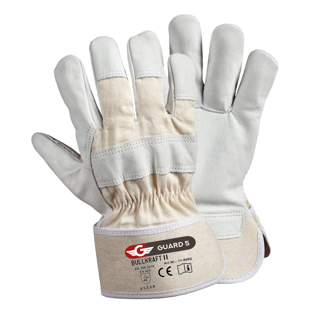 GUARD 5 - Leder Arbeitshandschuhe 5 Paar Gr.8 - Rind- Vollleder Handschuhe - hochwertiger, robuster