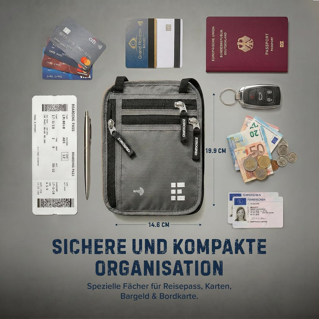 Brusttasche Brustbeutel mit RFID Blocker Reisegeldbeutel Reisedokumententasche EINWEG Einheitsgrösse