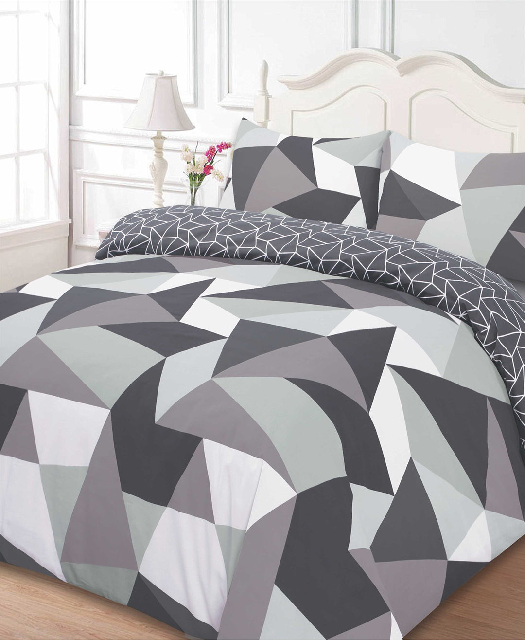 DREAMSCENE Formen Bettbezug mit Kissen Fall Bettw�sche-Set, Polyester-, schwarz, Double Full Geometr