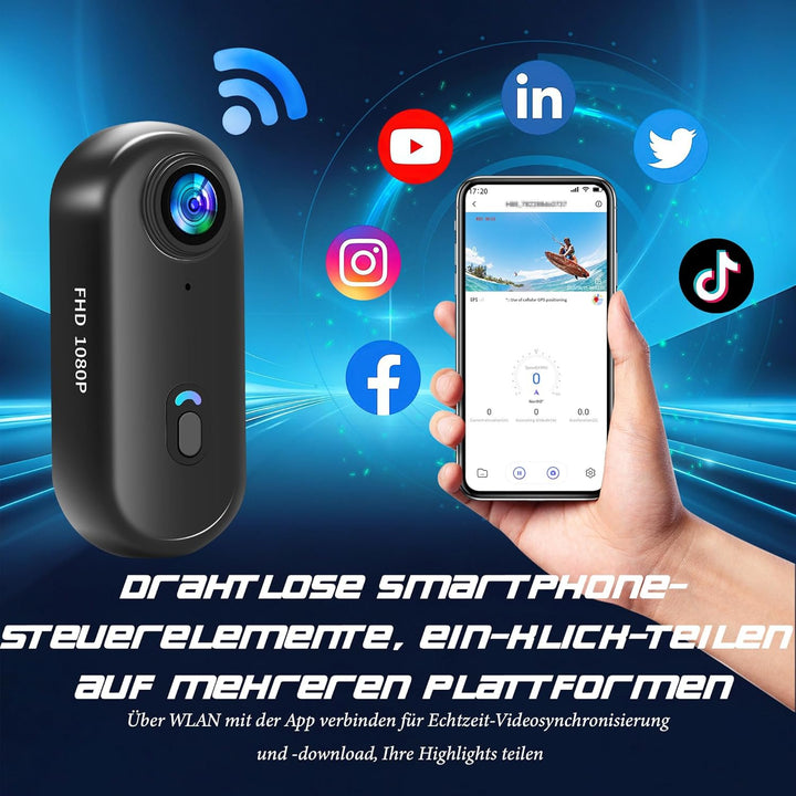 Action Cam 1080P mit 64G Speicherkarte,Mini Sportkamera WiFi,Unterwasserkamera,Freihand-POVs,Überall