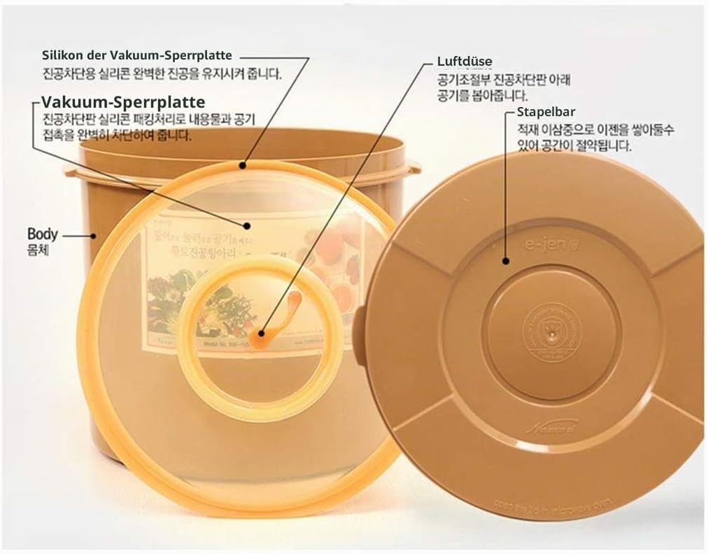 E-Jen Premium Kimchi, Sauerkraut Container Probiotische Gärung mit innerem Vakuumdeckel rund 0.8 gal