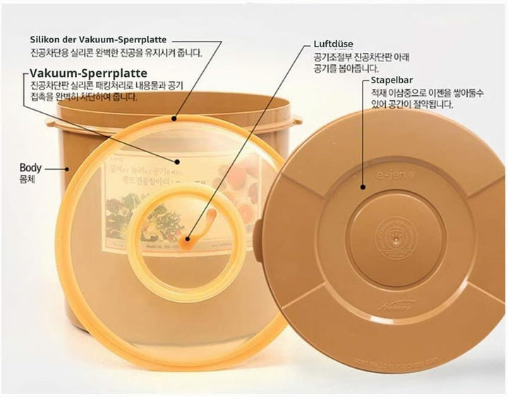 E-Jen Premium Kimchi, Sauerkraut Container Probiotische Gärung mit innerem Vakuumdeckel rund 0.8 gal