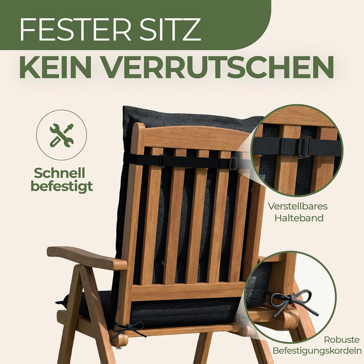 Florence Hochlehner Auflage – Gartenstuhlauflage Hochlehner mit Schaumstoff Polster, Outdoor Kissen