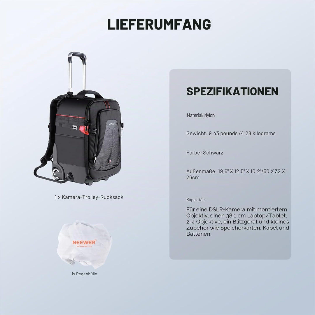 Neewer 2-in-1 rollend Kamera Rucksack Trolley Hülle Anti Schock Abnehmbare gepolsterte Fach, verstec