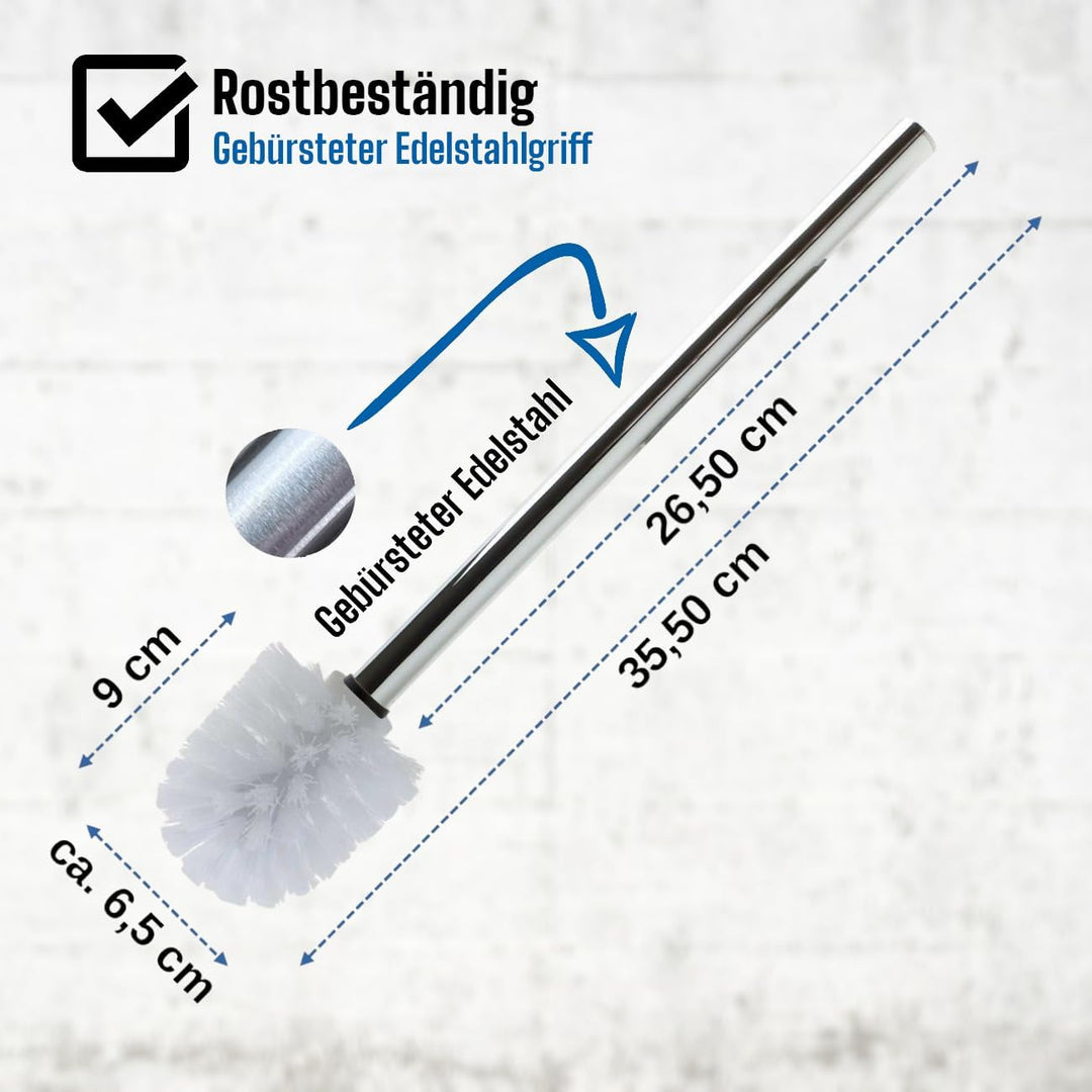 Daloual - 3 x Ersatz WC-Bürstenkopf Weiss Ø ca. 6,5 cm + 1 x Edelstahl-Griff 26,5 cm - Toiletten-Bür