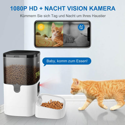 Balimo Futterautomat Katze mit HD 1080P Kamera, 4L WiFi Automatischer Futterspender Katze mit APP-St