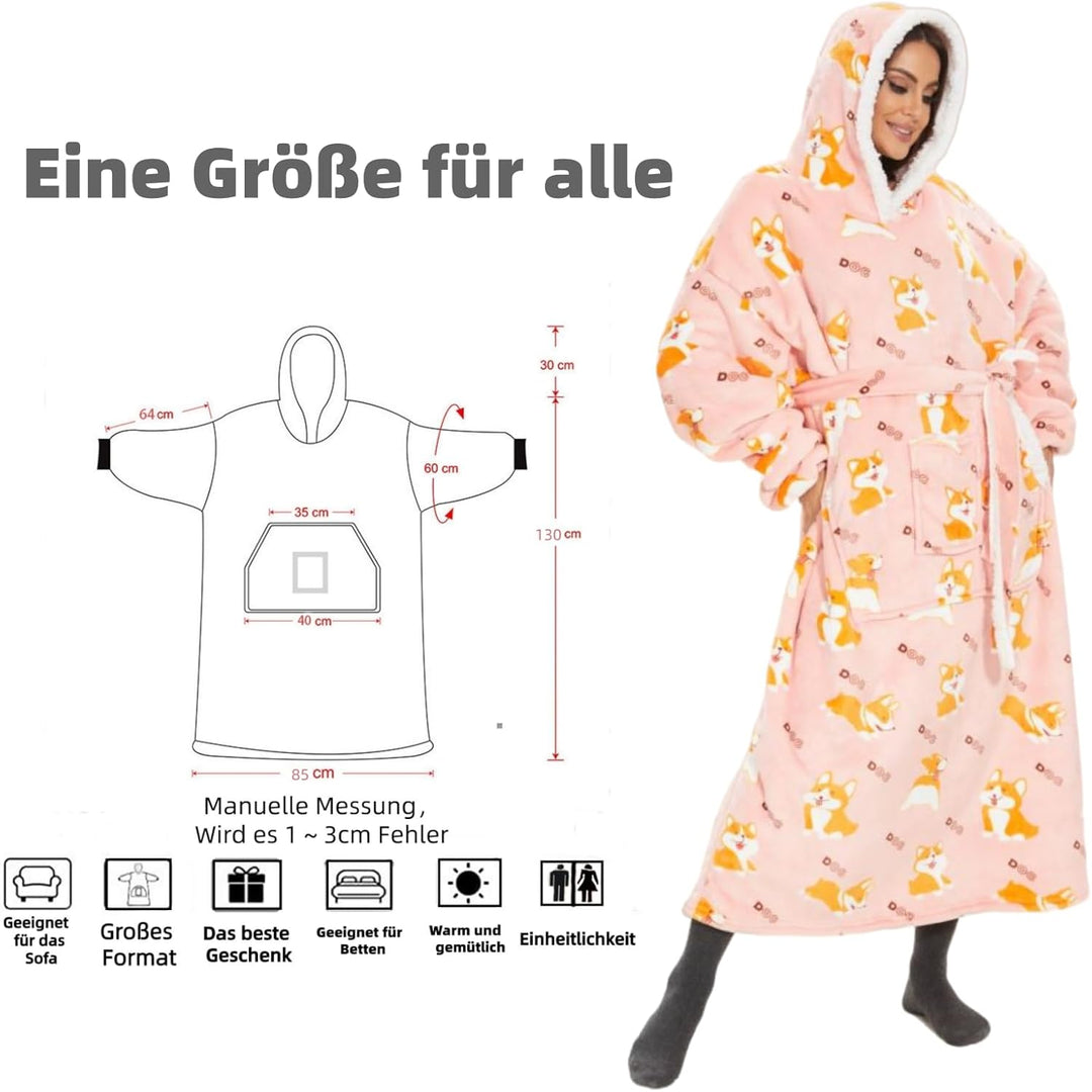 Oversized Hoodie Decke Damen，Verlängern Decken Hoodie,Extra Dick und Warm Deckenpullover，Blanket Hoo