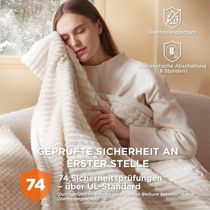BEDSURE Heizdecke Wärmedecke Elektrische Kuscheldecke - mit Abschaltautomatik, 6 Heizstufen & 10 Stu