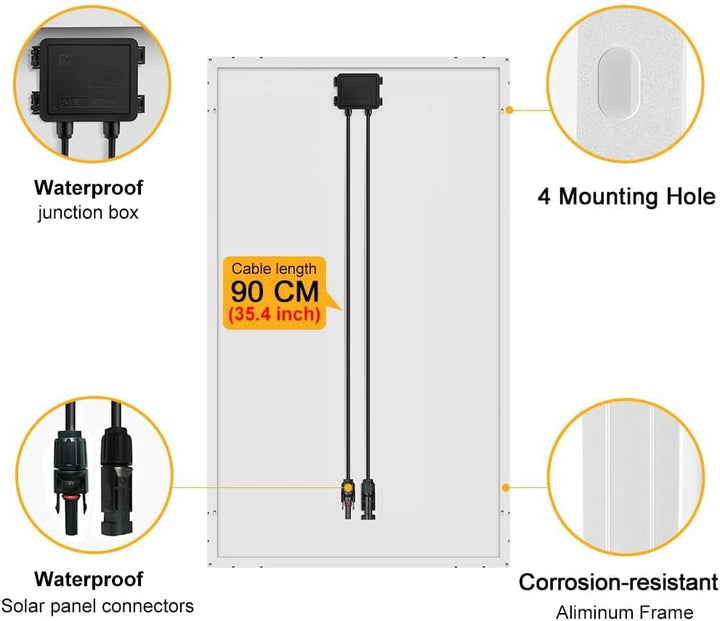 DOKIO 100W 18V Solarpanel Monokristallin - Solarmodul 100 Watt für 12V Batterien ideal für Wohnmobil