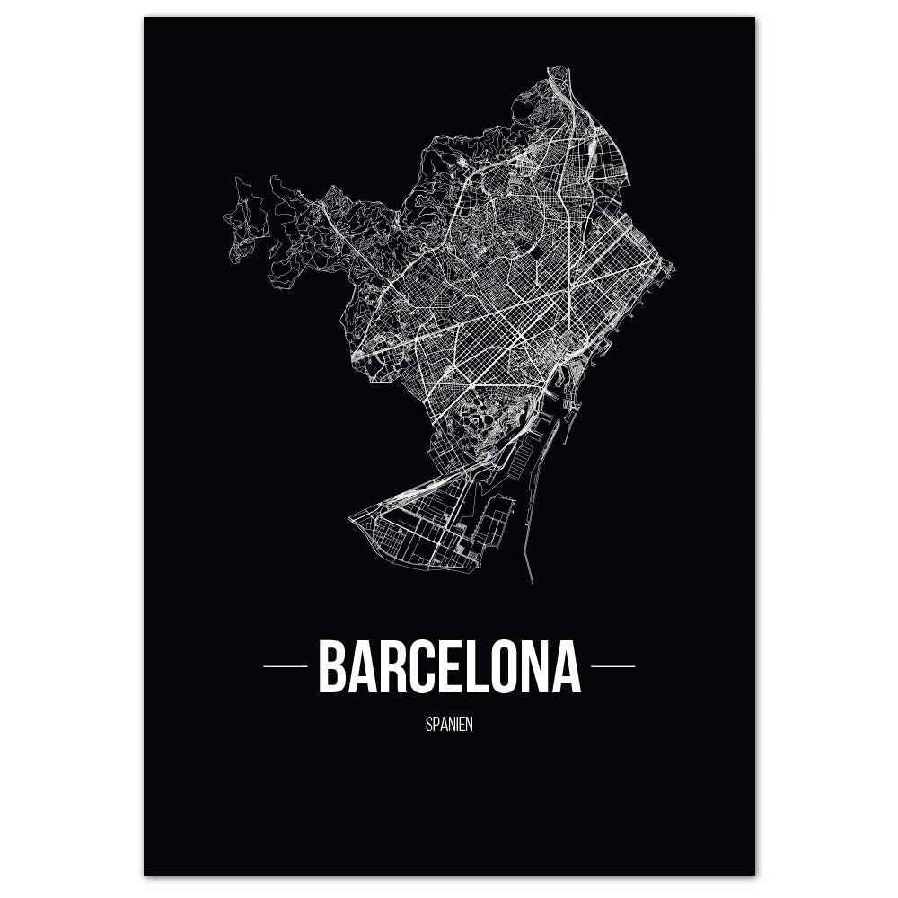 JUNIWORDS Stadtposter, Barcelona, Wähle eine Grösse, 40 x 60 cm, Poster, Schrift B, Schwarz 40 x 60