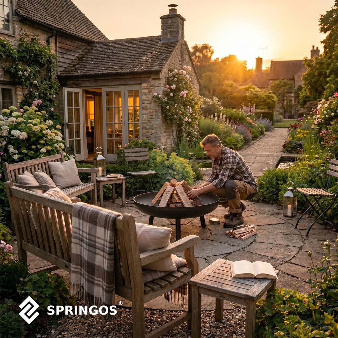 Springos Feuerschale Garten 58 cm Feuerstelle Outdoor Feuerkorb Stahl Feuerwanne Tragbare Fire Pit m