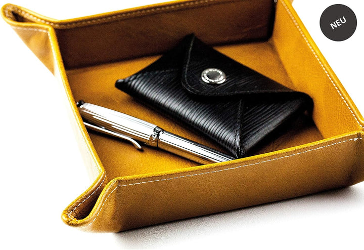 DELMON VARONE - Personalisierbarer Taschenleerer aus Premium Leder Anilin braun, Schlüsselschale ide