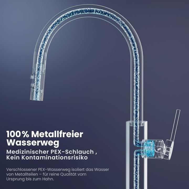 CECIPA Wasserhahn Küche Schwarz Ausziehbar, Küchenarmatur mit Brause Edelstahl, Spültischarmatur Hoc