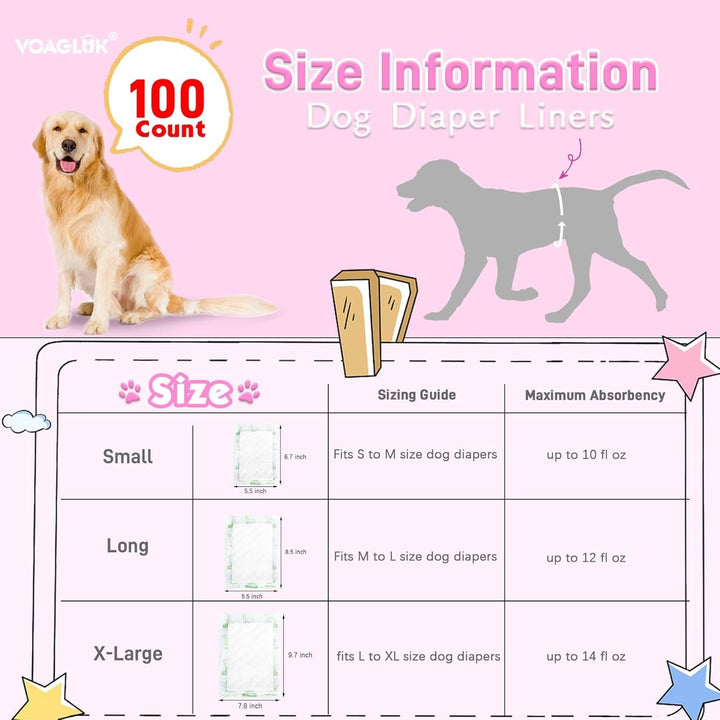 Hundewindeleinlagen für männliche und weibliche Hunde, 100 ct, super saugfähige Einweg-Hundewindeln,