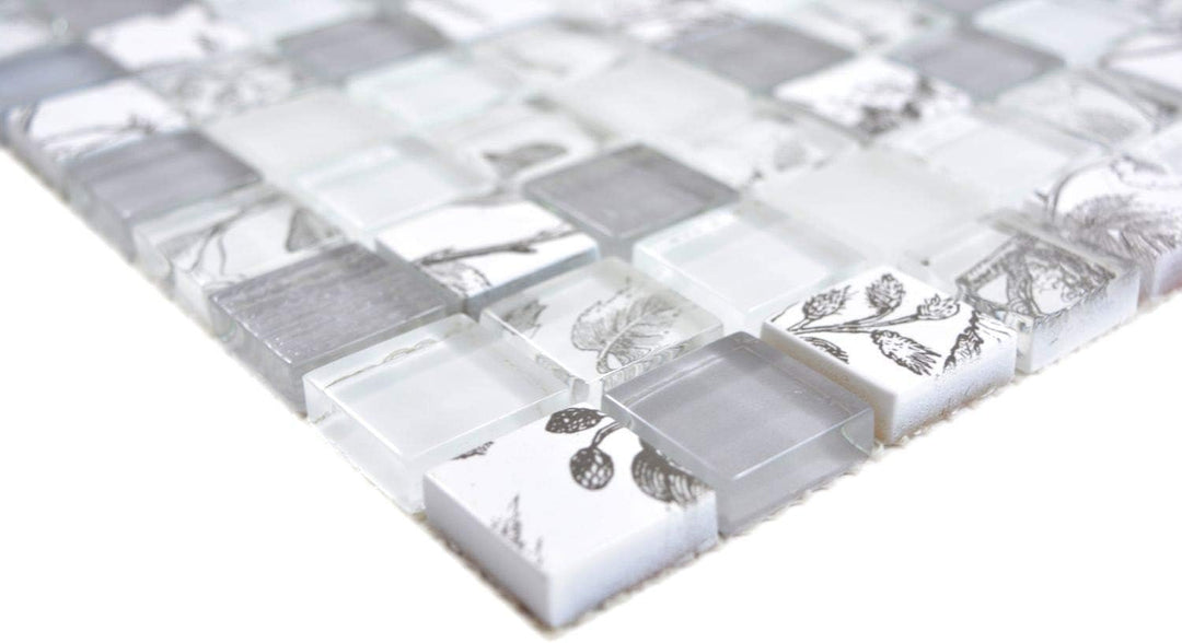 Mosaik Fliese Glasmosaik Quadrat Crystal mix super white/beach für WAND KÜCHE Wandverblender Fliesen