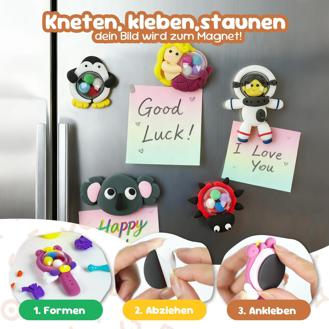 Kreatives DIY Knetset für Kinder ab 6 Jahren – Lufttrocknende Modelliermasse mit Anleitung & Magnetf