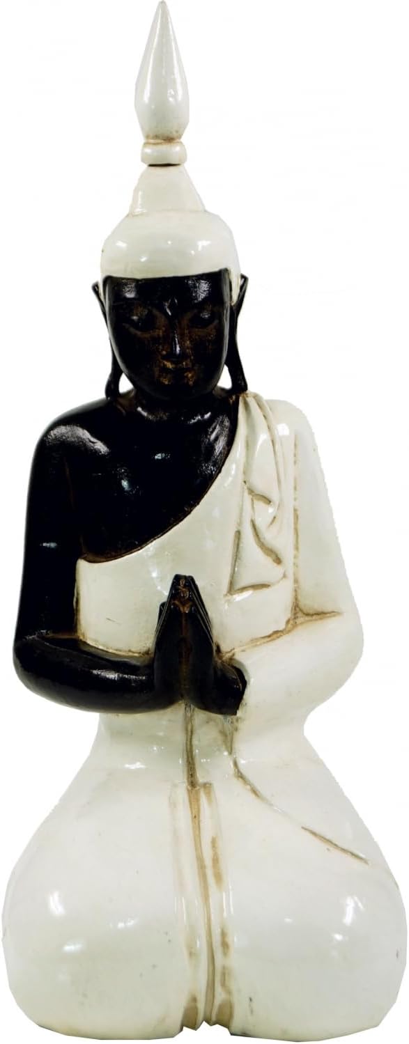 GURU SHOP Geschnitzter Kniender Buddha im Anjali Mudra - 50 cm Weiss 50*16 cm 50 Cm Weiss, 50*16 cm