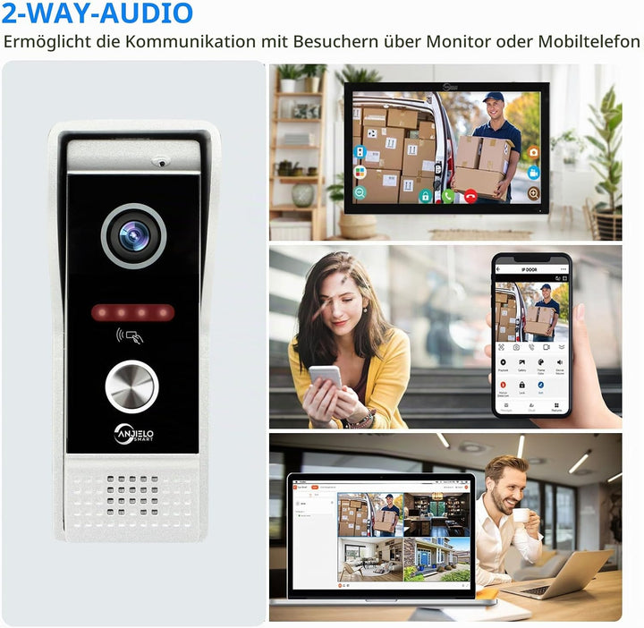 ANJIELO SMART (4-Draht) 1080P visuelle Türsprechanlage Kamera mit 7-Zoll-Touchscreen visuelle Türspr
