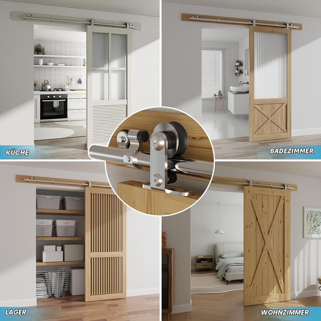 Schiebetürbeschlag Edelstahl 183cm Schiebetüren Schiebetürsystem Komplettset Laufschiene Rollen Set