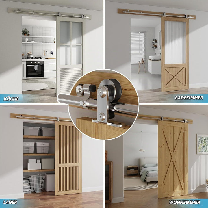 Schiebetürbeschlag Edelstahl 183cm Schiebetüren Schiebetürsystem Komplettset Laufschiene Rollen Set