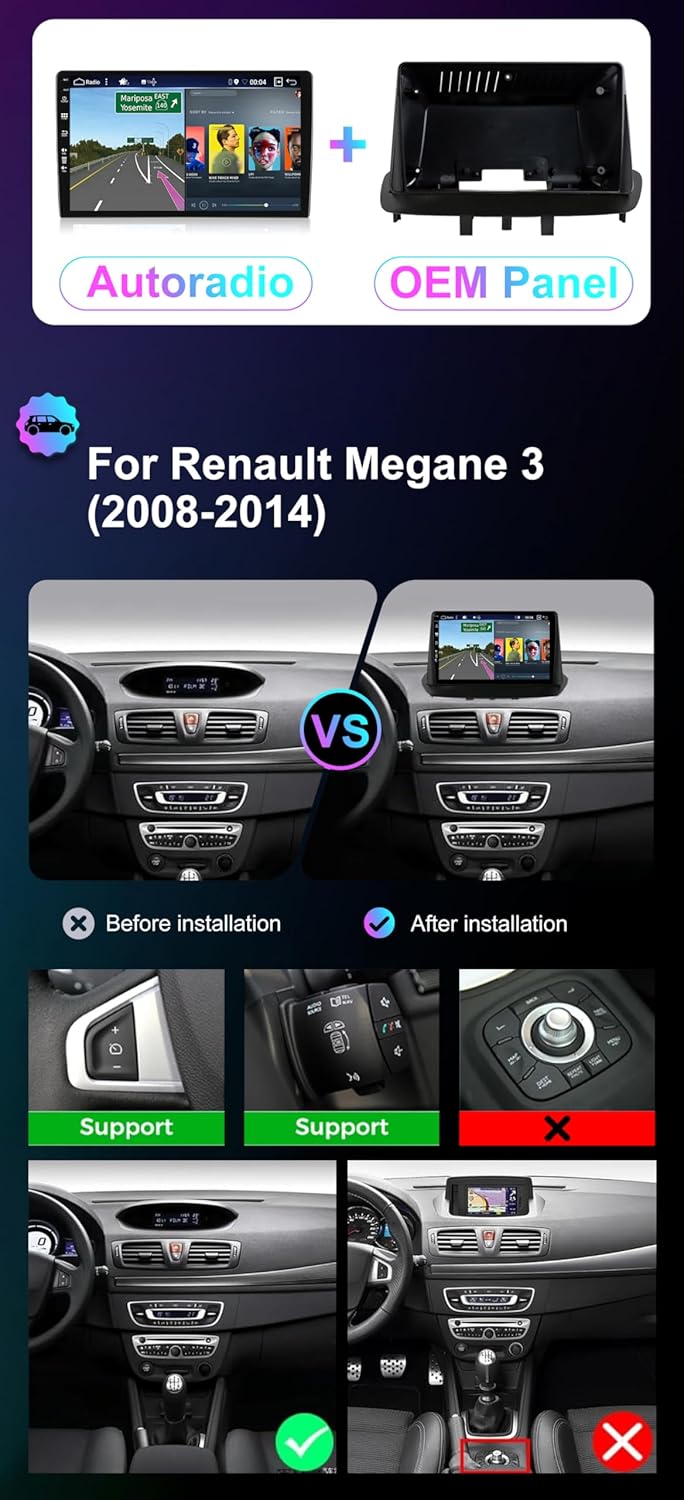[8G+256G, 8-Core] - Android 16 IPS Autoradio für Renault Megane 3 (2008-2014) - Kabellos CarPlay/And