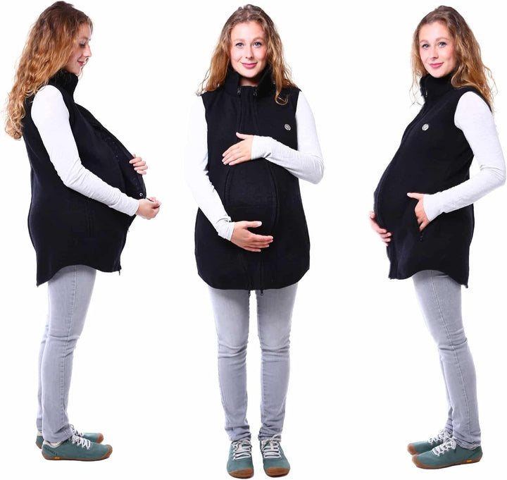 Viva la Mama - Trageweste aus Wollwalk Umstandsweste Wollweste zum Babytragen - PEVE S Schwarz, S Sc