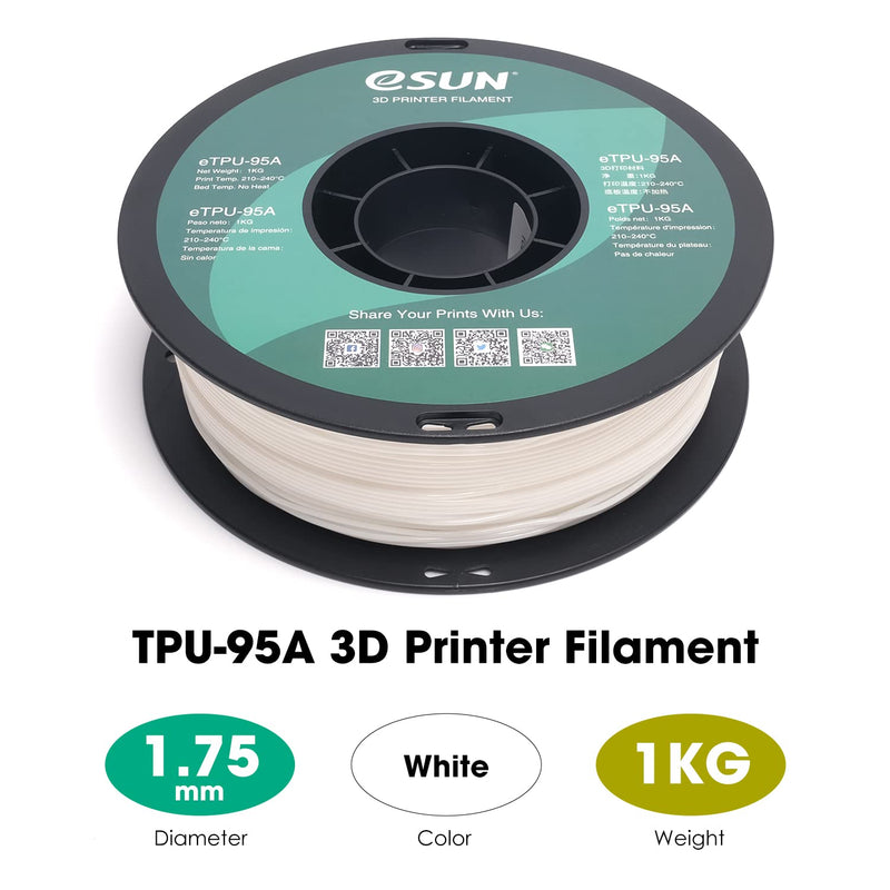 eSUN Flexibles TPU Filament 1.75mm, 3D Drucker Filament TPU-95A, Massgenauigkeit +/- 0.05mm, 1kg Spu