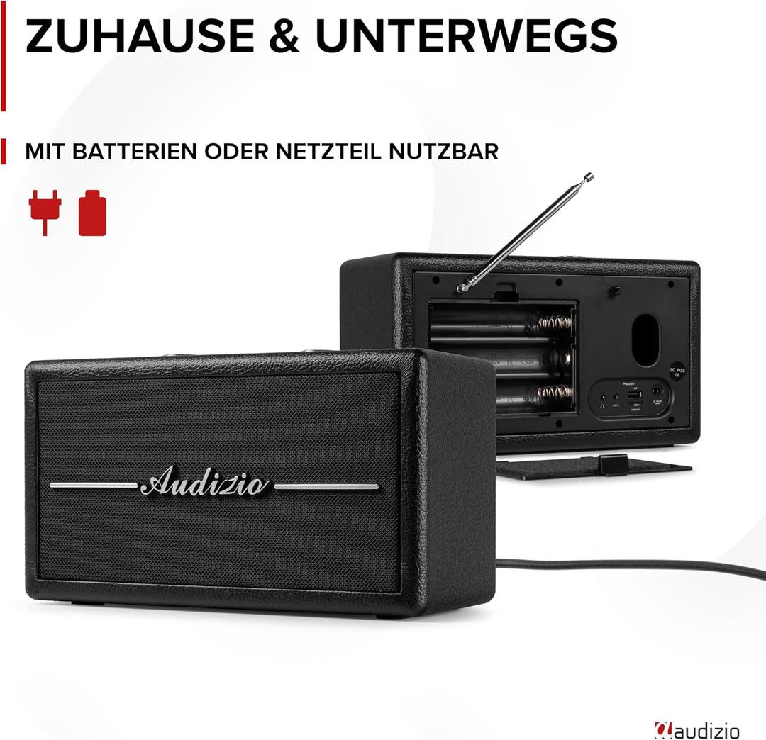 Audizio Tune60, DAB Radio mit Bluetooth Lautsprecher, Fernbedienung, FM, 40 Watt, Batterie- Netzbetr