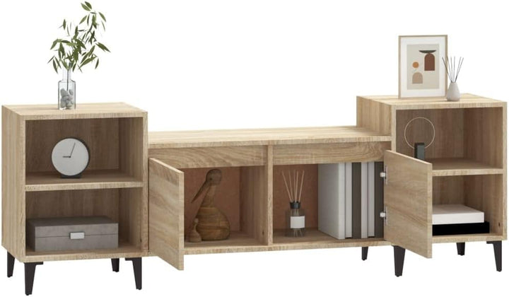 TV-Schrank Sonoma-Eiche 160 x 35 x 55 cm aus mehrschichtigem Holz und Metall – Regal unter TV mit Tü